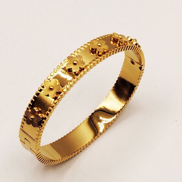 Elegant Gold Floral Bangle A1041 - Picture 2 of 6